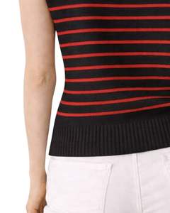 เสื้อกั๊กไหมพรมแขนกุดลายทางสีดำแดงสำหรับผู้หญิง คอกลม น้ำหนักเบา สวมใส่สบายๆ แฟชั่นฤดูร้อนสำหรับผู้หญิง - Product Image 5