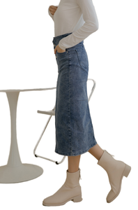 กระโปรงยีนส์ยาวถึงเข่าของผู้หญิงกระโปรงผ้ายืดรัดรูปลำลองแฟชั่นคุณภาพสูง - Product Image 6