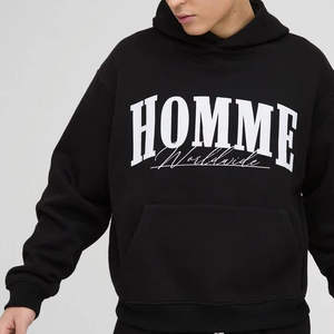 Fabricant sur mesure, vente en gros de sweats à capuche unisexes, basiques en coton, avec appliques, broderies, impressions en relief, sweats à capuche noirs pour hommes - Product Image 1