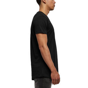T-shirt noir surdimensionné pour homme, manches courtes, col rond, coton uni, streetwear décontracté, coupe ample, longueur longue - Product Image 4