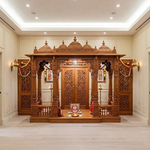 Último modelo de templo de madera de teca india personalizado, estilo pavo real dorado brillante, unidad de Puja hindú tradicional con diseño de pavo real, Australia - Product Image 3