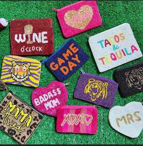 Monedero artesanal con bordado de cuentas, monedero con cremallera a rayas, mini monedero de maquillaje para mujer, cartera hecha a mano para tarjetas - Product Image 3
