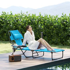 Sdraio Pieghevole Azzurra con Schienale Reclinabile, Comoda Chaise Longue da Sole - Product Image 2