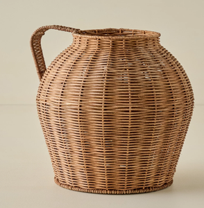 <b>Tall</b> woven rattan urn <b>vase</b> styled with ornamental metal side scroll handles, available at wholesale prices. - Product Image 5