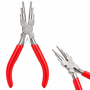 Pince à sertir en acier inoxydable à pointe conique, manche rouge, outil de sertissage de bijoux pour le bricolage - Product Image 1