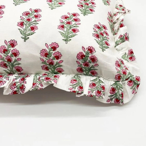 Handmade Bohemian Cotton Pillow Covers Luxury Indian Block <b>Print</b> Frill <b>Cushion</b> Cover Floral Throw Raffle Customizable Floral - Product Image 2