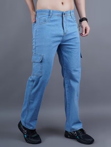 Jean en denim déchiré, coupe ample, taille mi-haute, style biker, utilitaire, cinq poches, fermeture éclair, braguette boutonnée, jambe large, écologique, décontracté - Product Image 1