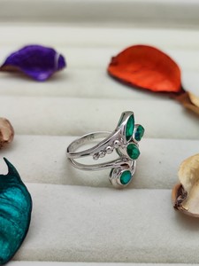 Genuine 925 Sterling Silver <b>Rings</b> Vintage <b>Mens</b> <b>Rings</b> <b>with</b> Green Red Original Agate <b>Stone</b> Retro Hollow Design Direct From India - Product Image 3