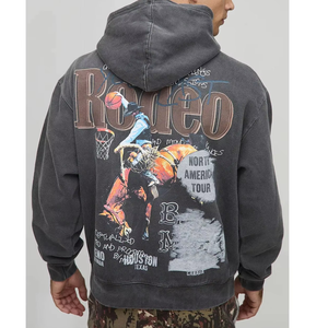 Sweat à capuche personnalisé pour homme, coupe oversize, effet délavé, sérigraphie, coupe carrée, sweats à capuche usés pour homme, vente en gros, personnalisables - Product Image 4