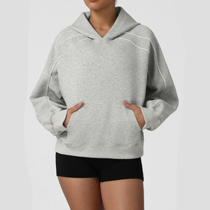 Sweat-shirt à capuche décontracté en coton pour femme avec poche kangourou, logo personnalisé, vierge, streetwear, vente en gros - Product Image 4