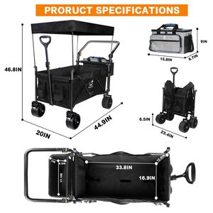 Carrello Pieghevole da 140L con Freno per Ogni Terreno e Tettuccio Rimovibile per Campeggio - Product Image 2