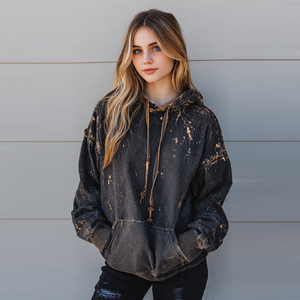 Stone Wash Crop Hoodie Women Winter Streetwear <b>Drop</b> Shoulder Washed Hoodies Ladies French Trey Cotton Fleece Crop Hooded Tops - Product Image 3