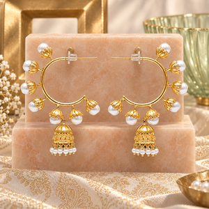 Wholesale Pearl Hoop Jhumka Earrings Gold Tone Traditional Wedding Jewelry Bulk Manufacturer - Product Image 3