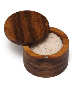Acacia Wood Salt Box Condiment <b>Storage</b> Keeper, Round Salt Pepper or <b>Spice</b> <b>Storage</b> Box Cellar Sugar Pepper Pantry Items - Product Image 4