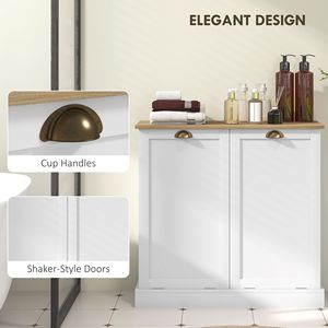 Mobiletto Portabiancheria in Rattan con Doppia Apertura a Ribalta, 2 Cesti Rimovibili da 5L, Moderno Contenitore per Bagno con Ante Stile Shaker e Maniglie - Product Image 5