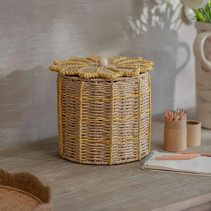 Panier de rangement écologique en jacinthe d'eau avec couvercle |   Panier en fibres naturelles fait main |   Fabriqué au Vietnam |   Vente en gros OEM ODM - Product Image 4