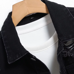 Veste en jean pour homme, classique, col montant, manches longues, coupe ajustée, élégante, confortable, durable, respirante, séchage rapide, réversible, hiver, 100% denim - Product Image 4
