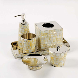 Ensemble de salle de bain de luxe en résine incrustée de nacre, quatre pièces, écologique et imperméable - Product Image 5