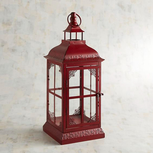 Lanternes à bougies vintage en métal rouge, style ferme, décoratives à suspendre et à poser, pour la décoration intérieure et extérieure de la maison et du jardin - Product Image 3