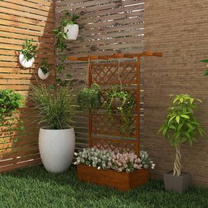 Jardinière surélevée en bois avec treillis pour jardin extérieur, bac à fleurs autoportant avec panneaux grillagés pour patio - Product Image 4
