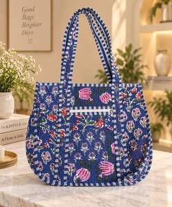 Le Souvenirs Vintage Fashion Bohemian Printed <b>Canvas</b> Tote Bag <b>Blue</b> Floral Pattern Zipper Closure Women's 18" Lightweight High - Product Image 1