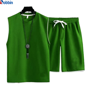 Ensembles de chemises pour hommes, ensemble haut sans manches et short en tricot pour hommes, noir uni, vêtements d'été décontractés, vêtements de sport respirants - Product Image 6