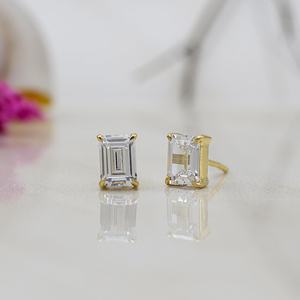 Pendientes de Moissanita con Corte Esmeralda, Plata de Ley 925, Chapados en Oro de 14K, Joyería Nupcial, Pendientes de Boda, Regalo para Mujer - Product Image 3