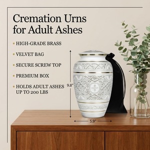 Stylish Brass Handicraft Cremation Urn Premium <b>Memorial</b> Finish Secure Human Ashes Container Durable Retirement Funeral Keepsake - Product Image 2