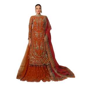 Robe de soirée élégante en organza brodée, coupe trapèze, avec imprimé floral, manches longues, col montant, longueur au sol, taille et couleur personnalisées - Product Image 1