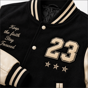 Custom Breathable Finished Varsity <b>Jacket</b> Black for Embroidered 23 <b>Stars</b> Letterman Men's Casual Spring Streetwear - Product Image 6