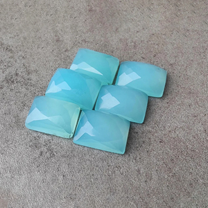พลอยแคลเซโดนีสีน้ำเงินธรรมชาติ รูปทรงสี่เหลี่ยมผืนผ้า แบบเช็คเกอร์คัท  ฐานเรียบ - Product Image 2