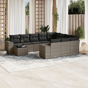 Ensemble de canapés de jardin en rotin gris PE avec structure en acier thermolaqué et verre trempé, mobilier d'extérieur haut de gamme - Product Image 1
