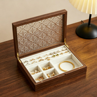 Boîte à bijoux rectangulaire en bois de qualité supérieure avec couvercle en verre, présentoir à bijoux, boîte à maquillage et organisateur