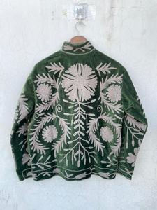 <b>Green</b> <b>Velvet</b> Reversible Embroidered Floral Pattern Women's Boho Ethnic Jacket Wholesale Supplier - Product Image 4