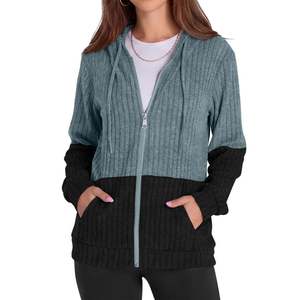 Pull à capuche tricoté oversize unisexe à blocs de couleur, coupe classique, décontracté, respirant, en acrylique, à manches longues, pour l'automne - Product Image 5