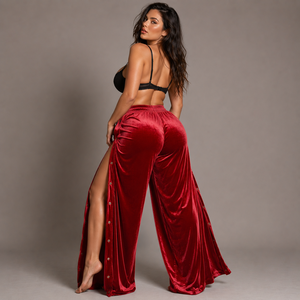 Pantalones de terciopelo para mujer, talla grande, con corte de pierna ancha ajustable, estilo sexy para discoteca, con cordón de ajuste. - Product Image 3
