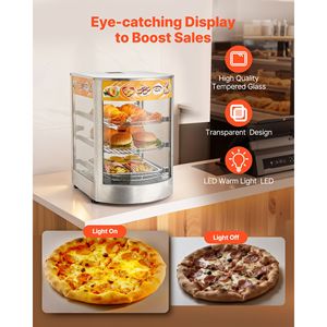 Scaldavivande Commerciale da 800W con Display a 3 Livelli, Luce LED, Telaio in Acciaio Inossidabile e Ripiani Regolabili per Catene di Fast Food, 86 Pollici - Product Image 4