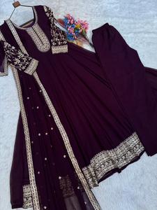 Vestidos Anarkali étnicos indios con lentejuelas bordadas y dupatta para mujer, ropa tradicional india para bodas. - Product Image 6
