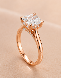 Bague de fiançailles de luxe en diamant de laboratoire taille Asscher certifié IGI, avec pavé d'accentuations, plaqué or rose 14 carats pour femme, anniversaire - Product Image 1