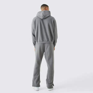 Sweat-shirt à capuche et pantalon de survêtement amples pour homme, personnalisés, en molleton de coton écologique uni, à épaules tombantes, manches longues, coupe latérale, coupe ample - Product Image 2