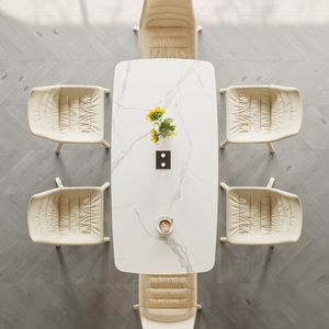 Elegante tavolo da pranzo in acciaio al carbonio rosso rame con neve lucida capacità di carico superiore in pietra di montagna 109.5 kg sedie escluse - Product Image 3