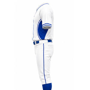 Conjunto de Uniforme de Béisbol para Hombre, Camiseta de Manga Corta con Botones y Pantalones, Ropa Deportiva Blanca y Azul, 100% Poliéster Antibacteriano - Product Image 3