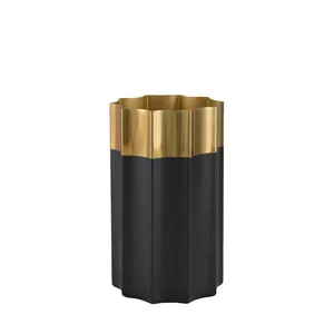Modern Black and Gold Brass Tabletop <b>Vase</b> Wide Mouth Design High Quality Metal <b>Vase</b> 8 Inch Height - Product Image 1