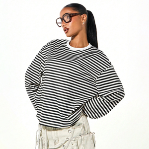 Camiseta de Mujer con Cuello Redondo y Rayas, Manga Larga, Estilo Casual y Moderno para Primavera/Verano 2026 - Product Image 1