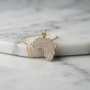 Collier de voyage unisexe plaqué or massif 10K style Hip Hop personnalisé, avec pendentif carte de l'Afrique glacé et breloques en moissanite, cadeau - Product Image 3