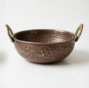 Minimalist Antique Copper Hammered Kadahi With Brass Handle For Home Kitchen Cookware <b>Pot</b> Stovetop <b>Cooking</b> Kadahi - Product Image 5
