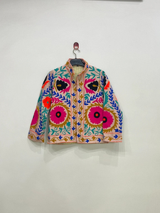 Chaqueta Corta Acolchada de Algodón con Bordado Floral a Mano, Manga Acampanada, Cuello Alto, Estilo Prairie Chic, para Mujer, Invierno, Otoño, Primavera - Product Image 2