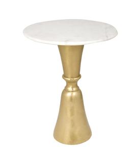 Modern <b>Round</b> Marble Top <b>Side</b> <b>Table</b> with <b>Gold</b> Metal Base for Living Room Decor - Product Image 2