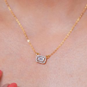 Women's Yellow Gold <b>Emerald</b> Cut Diamond <b>Pendant</b> Necklace Minimalist Everyday Wear - Product Image 2