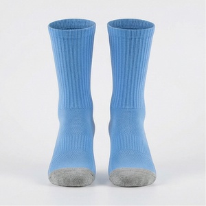 Crew <b>Socks</b> Solid Blue Cotton Spandex Knitted Breathable Casual Daily Wear Adult Summer Standard Thickness - Product Image 1